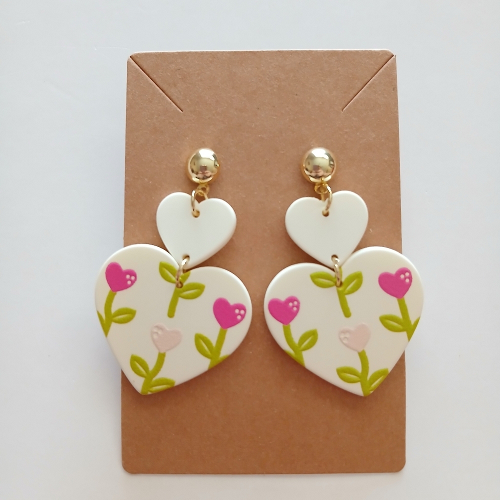 Fashion Jewelry Heart Earrings with Pink and Gold Accents